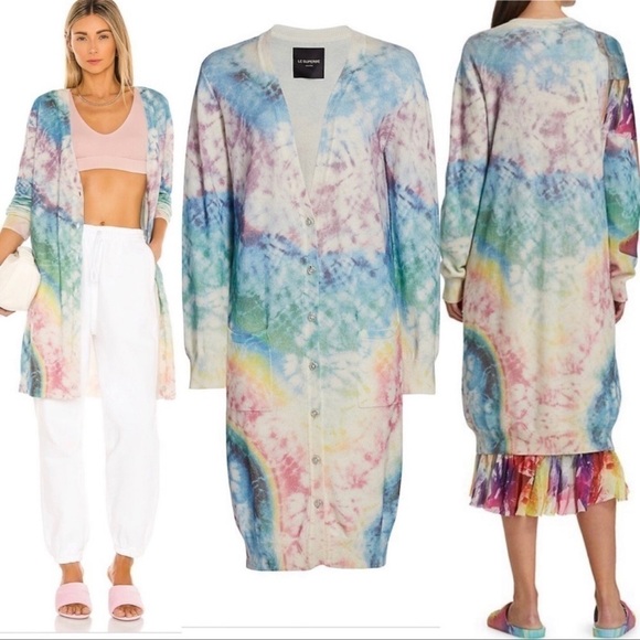 LE SUPERBE NWT revolve cashmere & wool long tie dye cardigan sweater size large - Picture 2 of 11